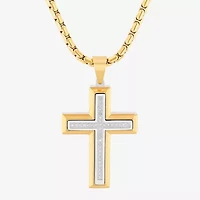 Mens 1/5 CT. White Diamond Stainless Steel Cross 24 Inch Pendant Necklace