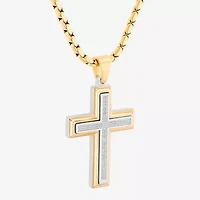 Mens 1/5 CT. White Diamond Stainless Steel Cross 24 Inch Pendant Necklace