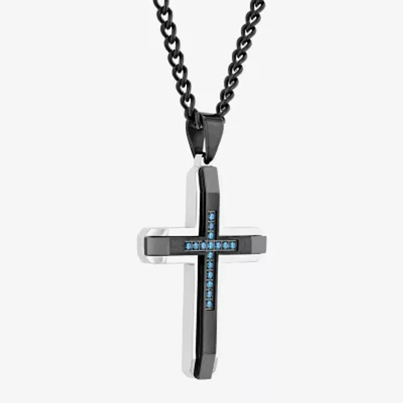 Mens 1/10 CT. T.W. Natural Diamond Stainless Steel Cross Pendant Necklace