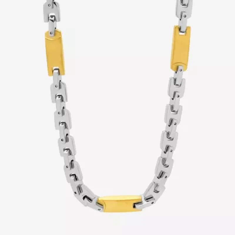 Mens Two-Tone Stainless Steel Link Necklace