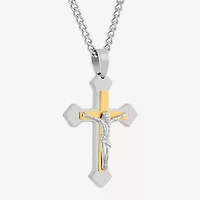Mens Two-Tone Stainless Steel Crucifix Pendant Necklace