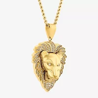 Lion Mens White Cubic Zirconia Stainless Steel 24 Inch Pendant Necklace