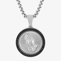 Mens 1/4 CT. T.W. Natural Diamond Stainless Steel Circle Prayer Hands Pendant Necklace