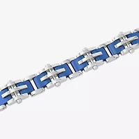 Mens 8 1/2 Inch Stainless Steel Blue IP Finish Cross and Bar Link Bracelet