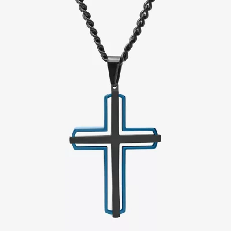 Mens Stainless Steel Cross 24 Inch Pendant Necklace