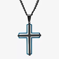 Mens Stainless Steel Cross 24 Inch Pendant Necklace