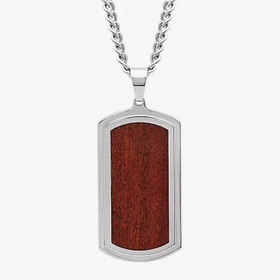 Mens Stainless Steel Dog Tag 24 Inch Pendant Necklace