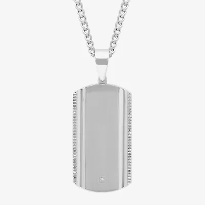 Mens Diamond Accent Natural White Diamond Stainless Steel Dog Tag 24 Inch Pendant Necklace