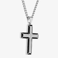 Mens 1/2 CT. T.W. Black Diamond Stainless Steel Cross 24 Inch Pendant Necklace