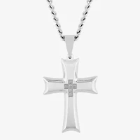 Mens Diamond Accent White Diamond Stainless Steel Cross 24 Inch Pendant Necklace