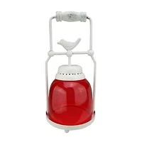 11.75'' Decorative Red and White Antique Inspired Avian Bird Glass Votive Candle Holder Lantern