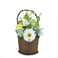 14.5'' Blue and White Mixed Flower Artificial Spring Floral Arrangement with Basket