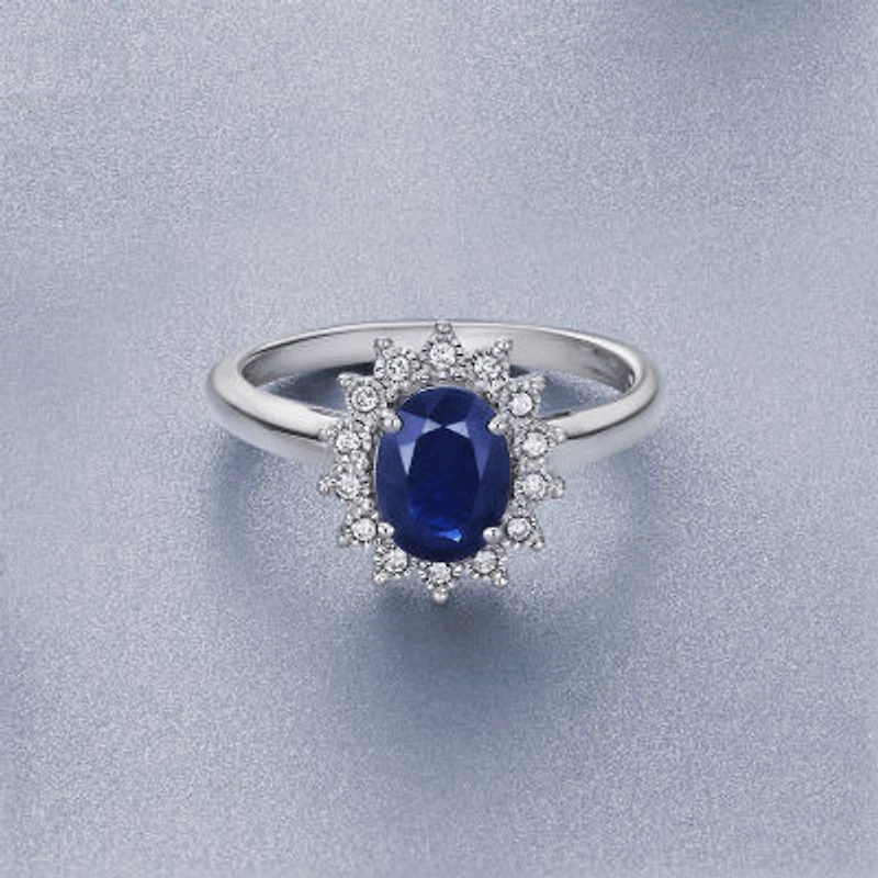 Effy Womens 1/ CT. T.W. Diamond & Genuine Blue Sapphire 14K White Gold Cocktail Ring