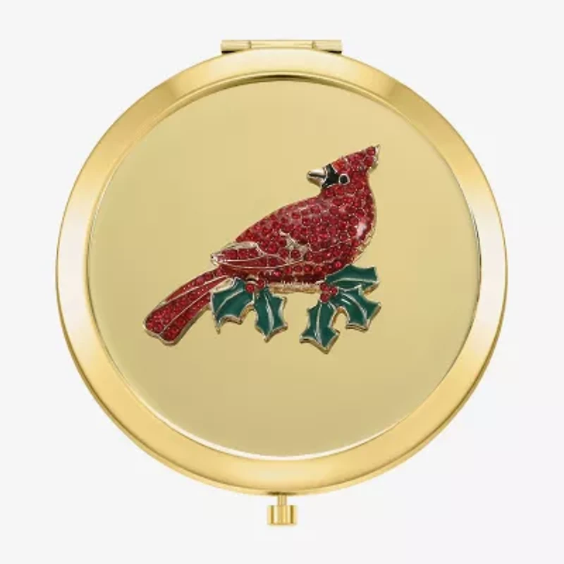 Monet Jewelry Gold Tone Red Cardinal Gold Tone Compact Mirror