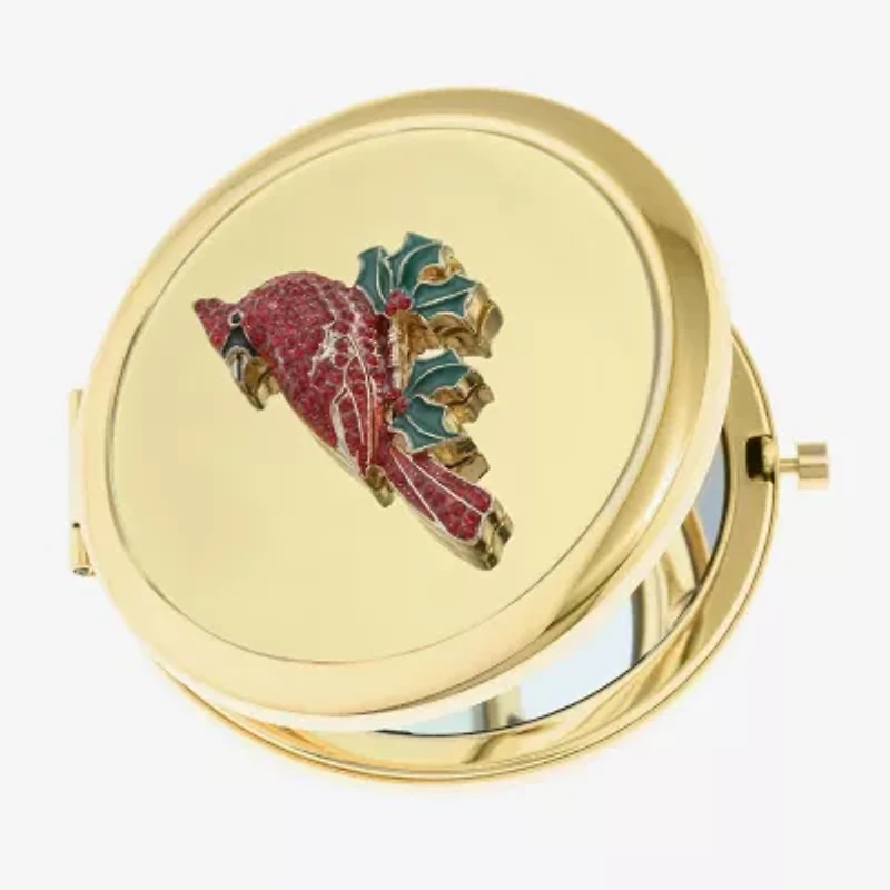 Monet Jewelry Gold Tone Red Cardinal Gold Tone Compact Mirror