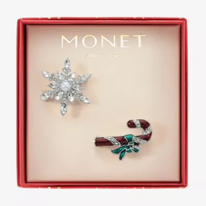 Monet Jewelry Silver Tone Candy Cane Glass Pin