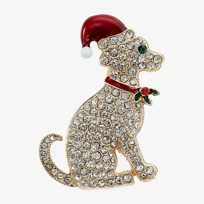 Monet Jewelry Gold Tone Santa Dog Glass Pin
