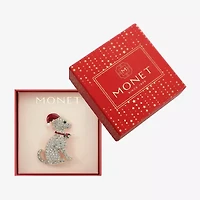 Monet Jewelry Gold Tone Santa Dog Glass Pin