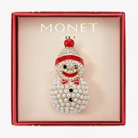 Monet Jewelry Gold Tone Snowman White Glass Pin