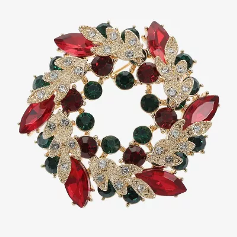 Monet Jewelry Gold Tone Wreath Multi Color Glass Pin