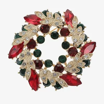 Monet Jewelry Gold Tone Wreath Multi Color Glass Pin