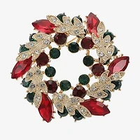 Monet Jewelry Gold Tone Wreath Multi Color Glass Pin