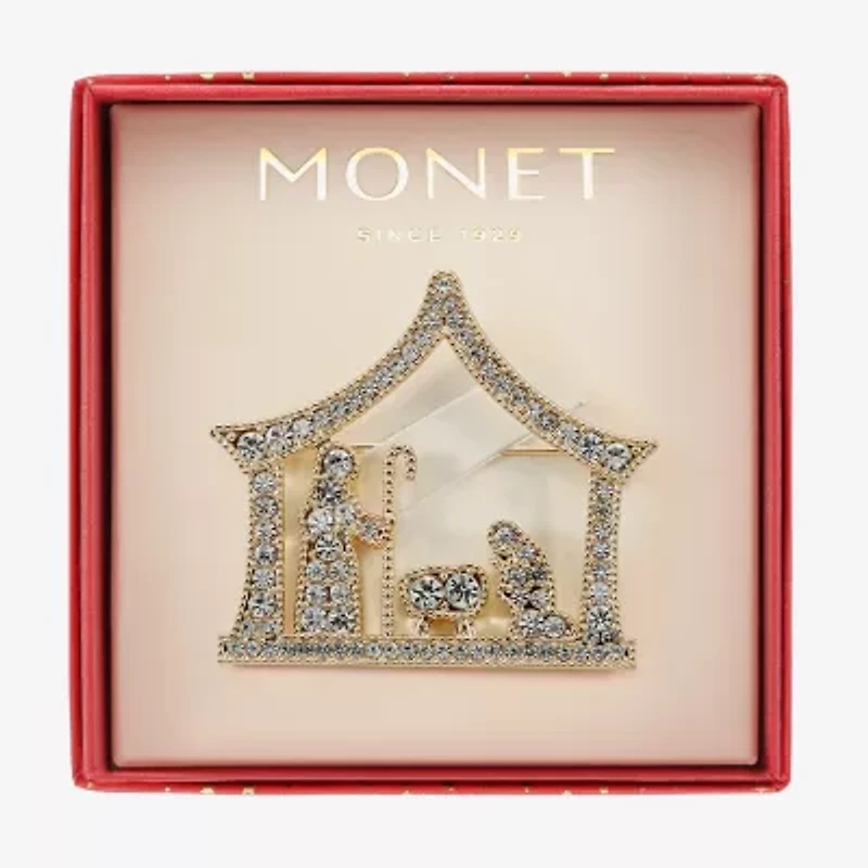 Monet Jewelry Gold Tone Nativity Scene Glass Pin