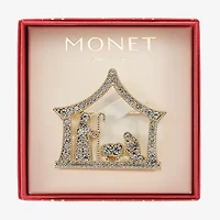 Monet Jewelry Gold Tone Nativity Scene Glass Pin