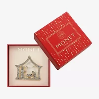 Monet Jewelry Gold Tone Nativity Scene Glass Pin