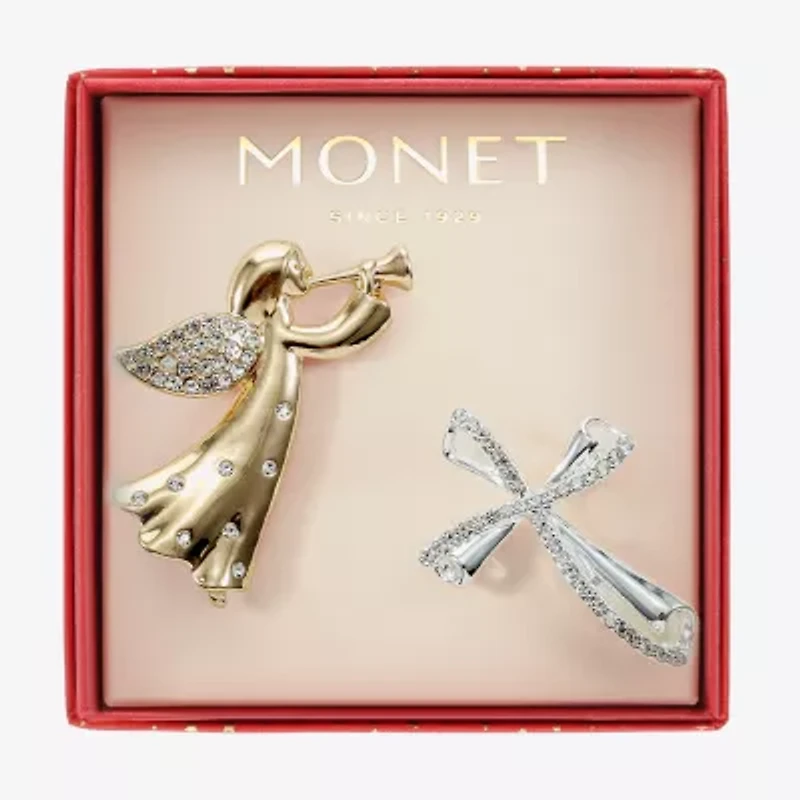 Monet Jewelry Gold Tone Glass Pin