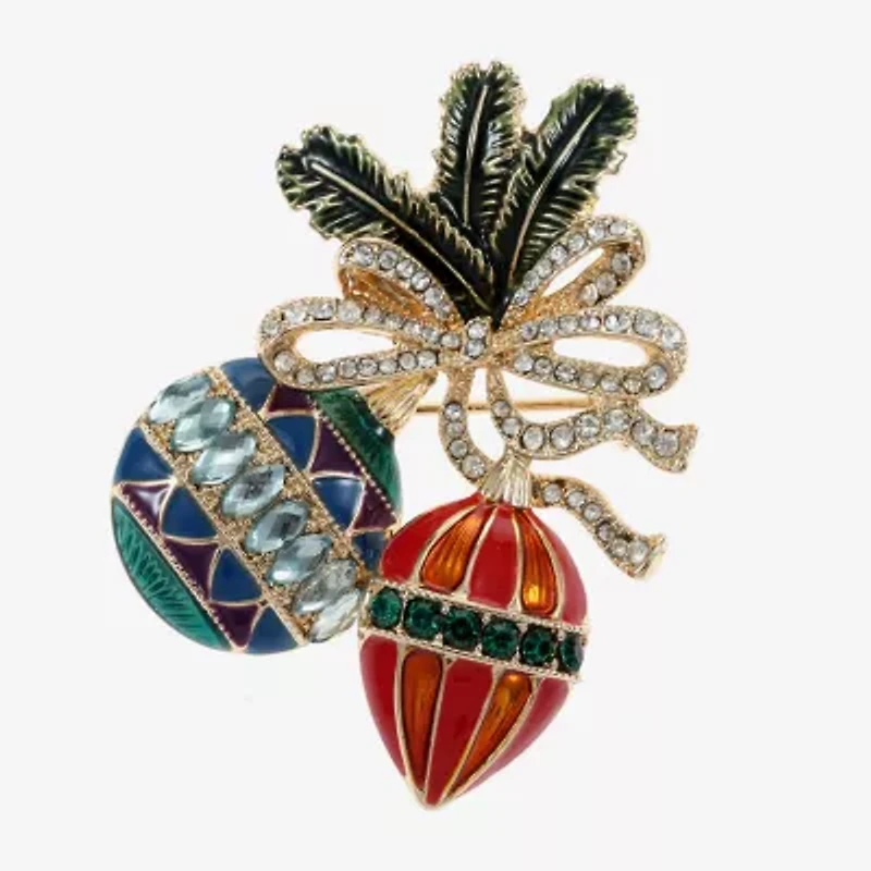 Monet Jewelry Gold Tone Christmas Multi Color Glass Pin