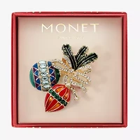 Monet Jewelry Gold Tone Christmas Multi Color Glass Pin