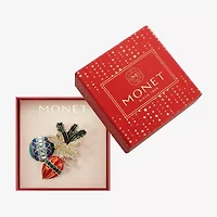 Monet Jewelry Gold Tone Christmas Multi Color Glass Pin