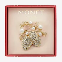 Monet Jewelry Gold Tone Pinecone Glass Pin
