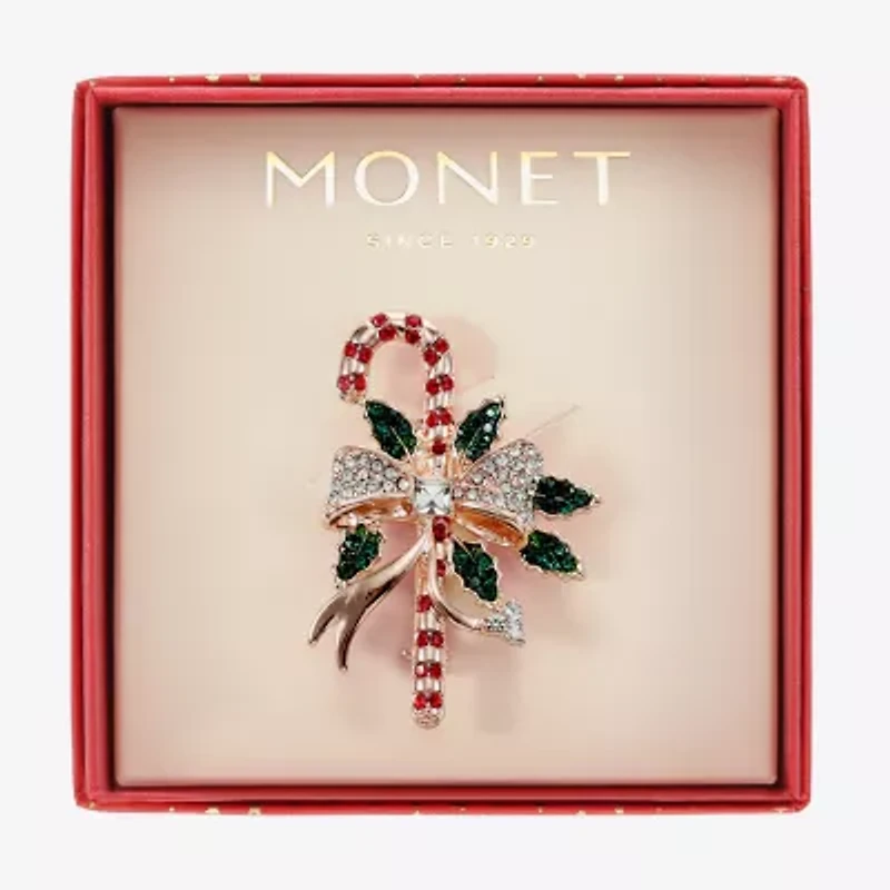 Monet Jewelry Rose Gold Candy Cane Multi Color Glass Pin