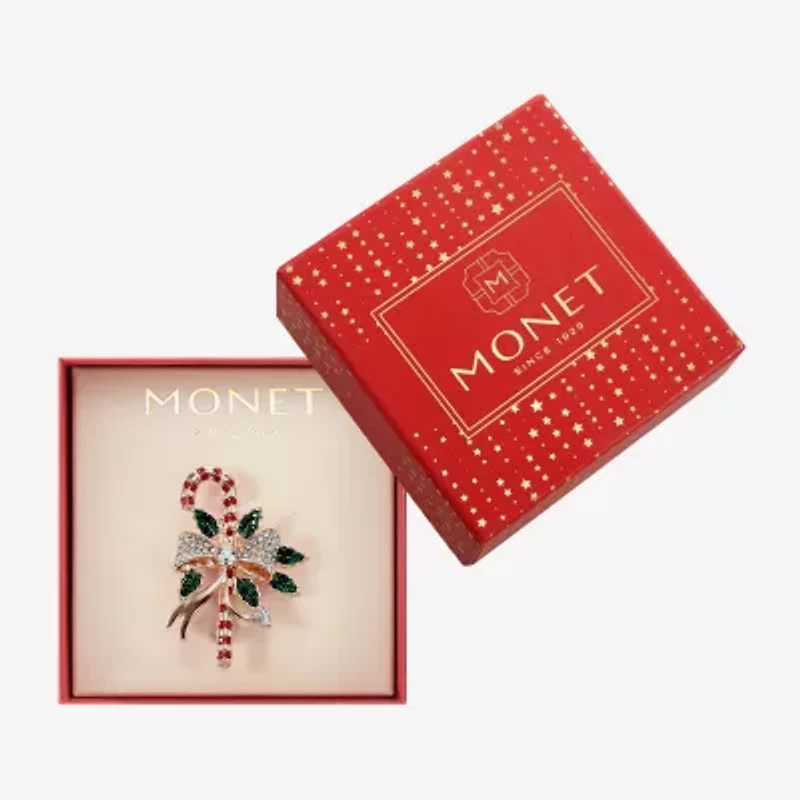 Monet Jewelry Rose Gold Candy Cane Multi Color Glass Pin