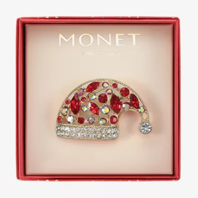 Monet Jewelry Gold Tone Santa Multi Color Glass Pin