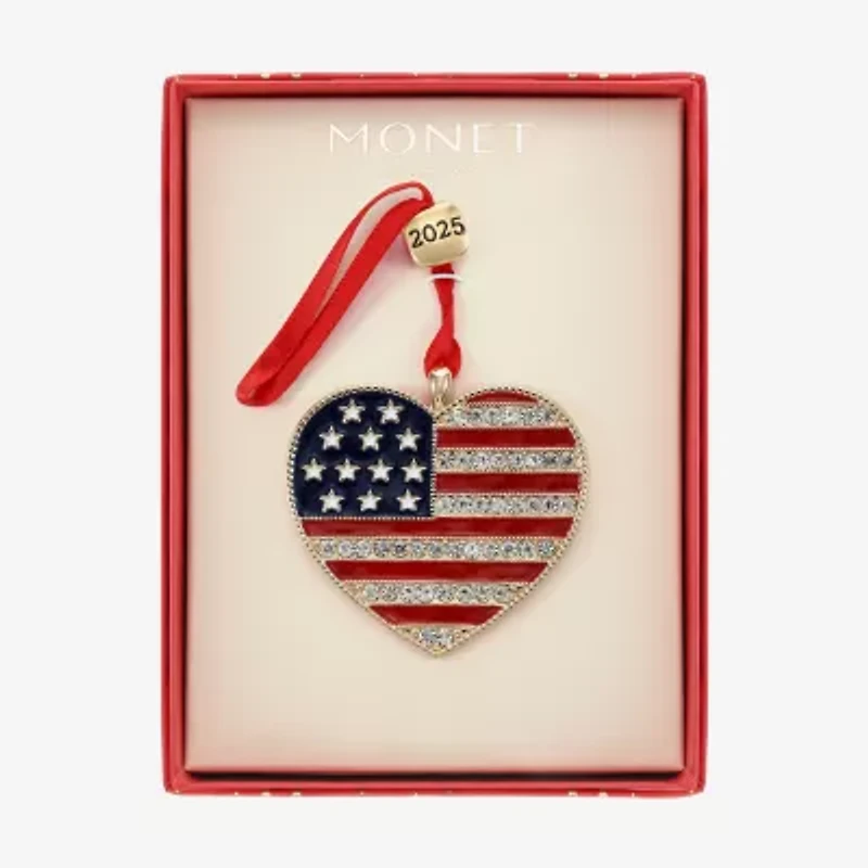Monet Jewelry Gold Tone American Flag Christmas Ornament