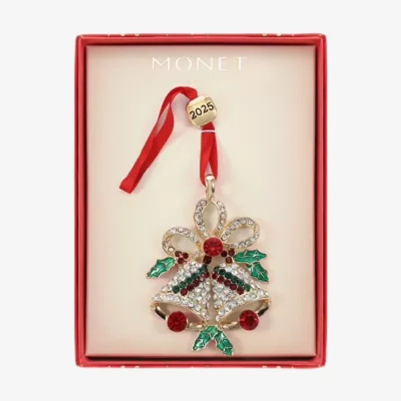 Monet Jewelry Gold Tone Holly Christmas Ornament
