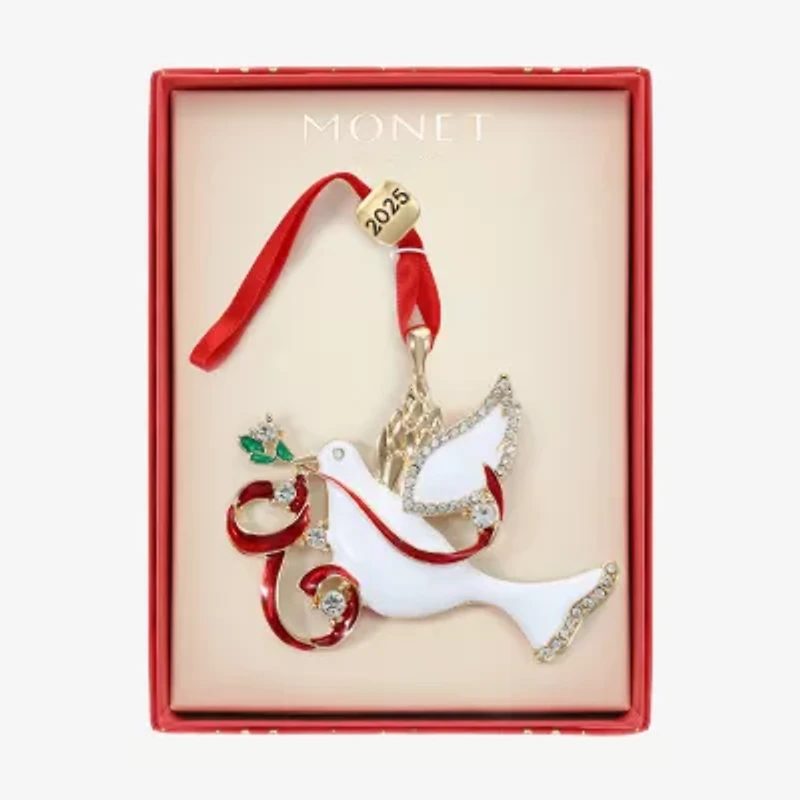 Monet Jewelry Gold Tone White Dove Christmas Ornament