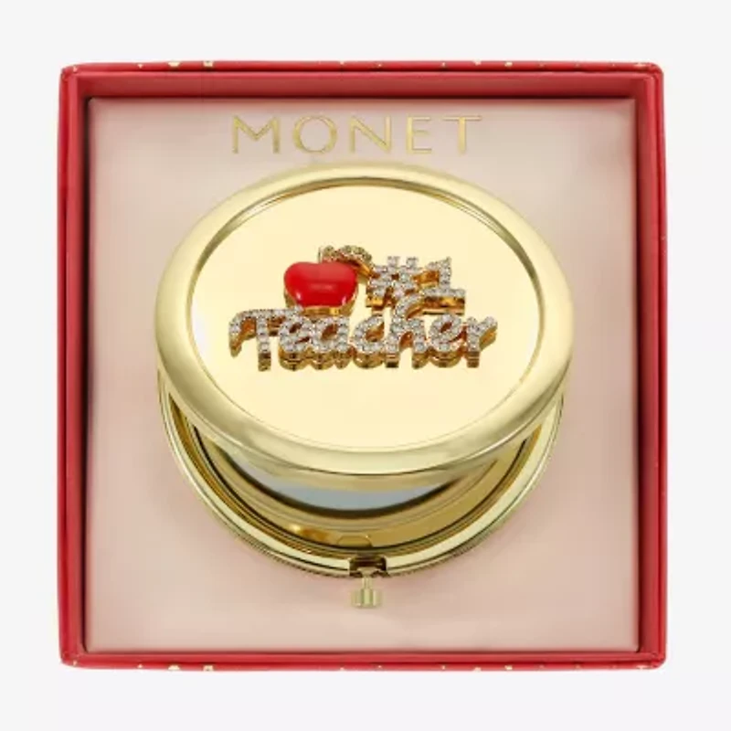 Monet Jewelry Gold Tone Teacher Red Apple Gold Tone Compact Mirror
