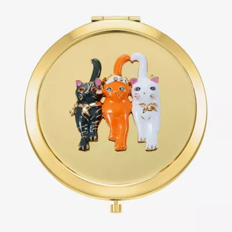 Monet Jewelry Gold Tone Cat Trio Gold Tone Animal Compact Mirror