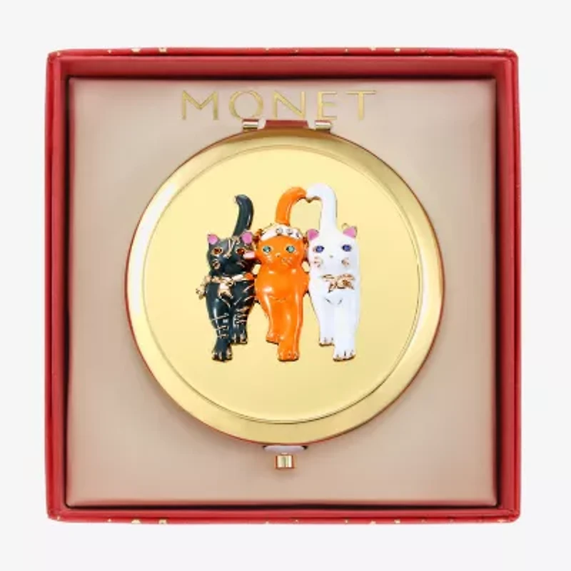 Monet Jewelry Gold Tone Cat Trio Gold Tone Animal Compact Mirror