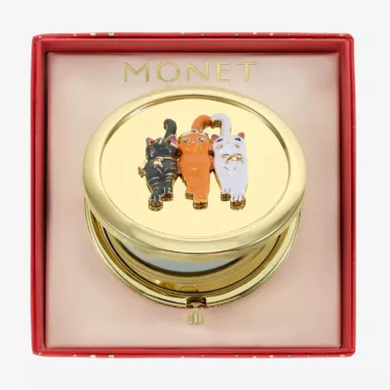 Monet Jewelry Gold Tone Cat Trio Gold Tone Animal Compact Mirror