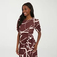 London Times Womens Short Sleeve Midi Abstract Sheath Dress