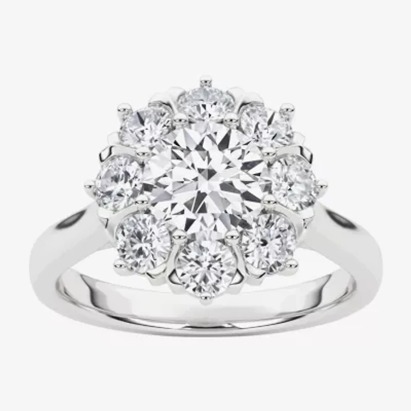 Grown Gorgeous (F, Vs2) Womens 1 1/2 CT. T.W. Lab White Diamond 14K Gold Round Halo Cocktail Ring