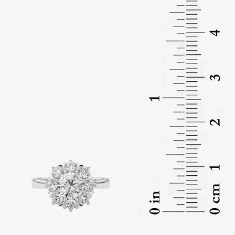 Grown Gorgeous (F, Vs2) Womens 1 1/2 CT. T.W. Lab White Diamond 14K Gold Round Halo Cocktail Ring