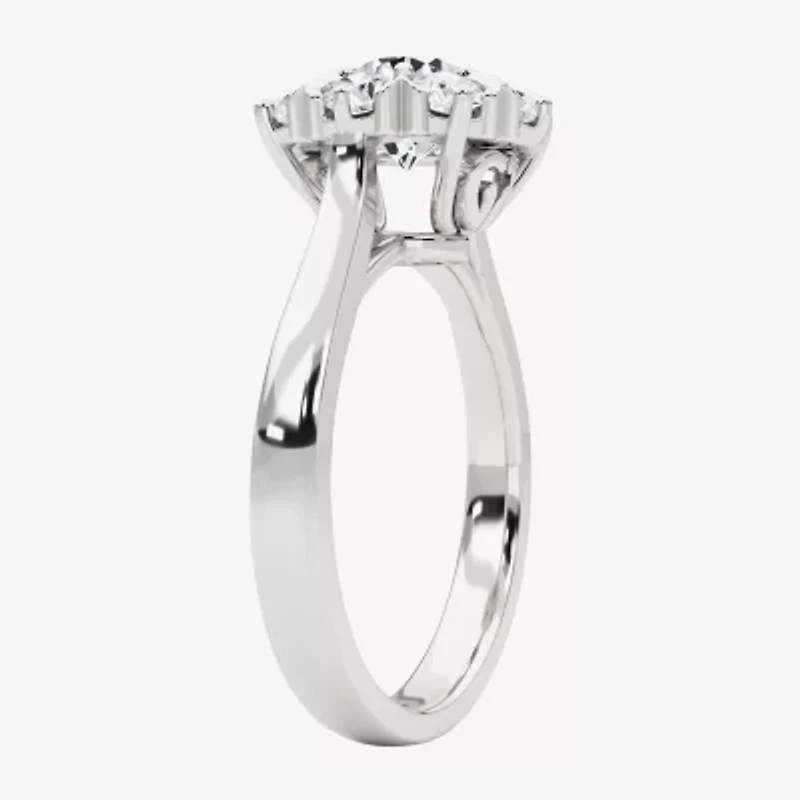 Grown Gorgeous (F, Vs2) Womens 1 1/2 CT. T.W. Lab White Diamond 14K Gold Round Halo Cocktail Ring