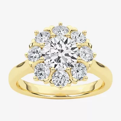 Grown Gorgeous (F, Vs2) Womens 1 1/2 CT. T.W. Lab White Diamond 14K Gold Round Halo Cocktail Ring