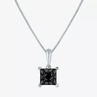 Womens 1/ CT. T.W. Natural Black Diamond Sterling Silver Princess Pendant